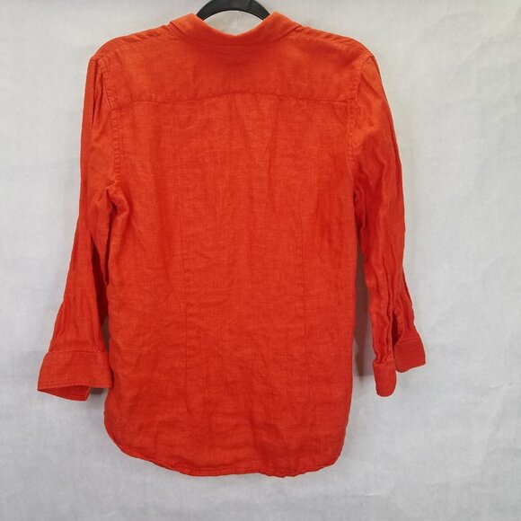 LRL Ralph Lauren Button Up Shirt Women's M Linen Burnt Orange Embroidered Logo - Picture 7 of 12